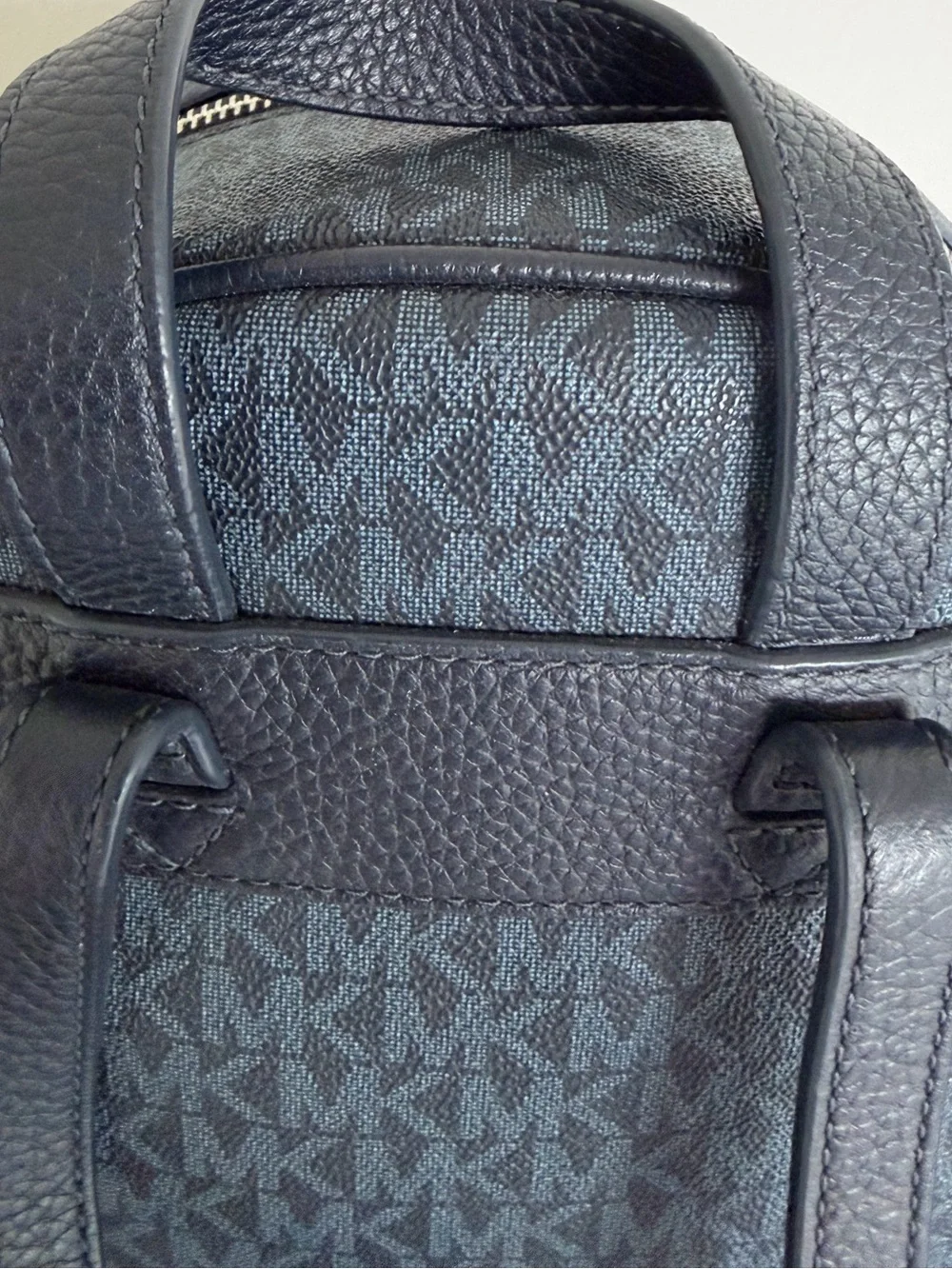 Michael Kors Signature Logo Backpack Navy Blue Coated Canvas